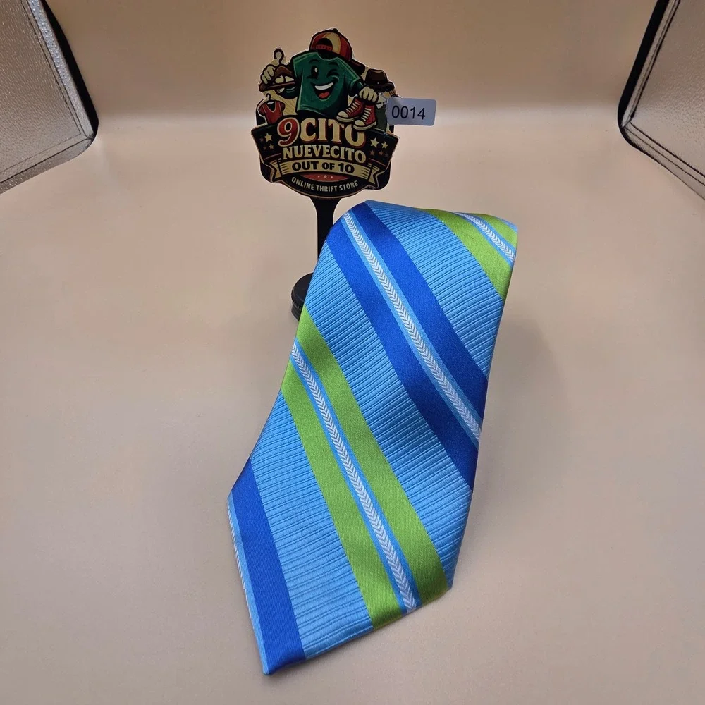 Robert Talbott Best of Class Silk Tie Blue Lime Green Striped Made in Italy